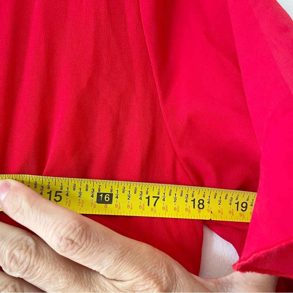 PrettyLittleThing Red Chiffon Ruffle Layer Maxi Dress | Size 6 - Picture 10 of 10